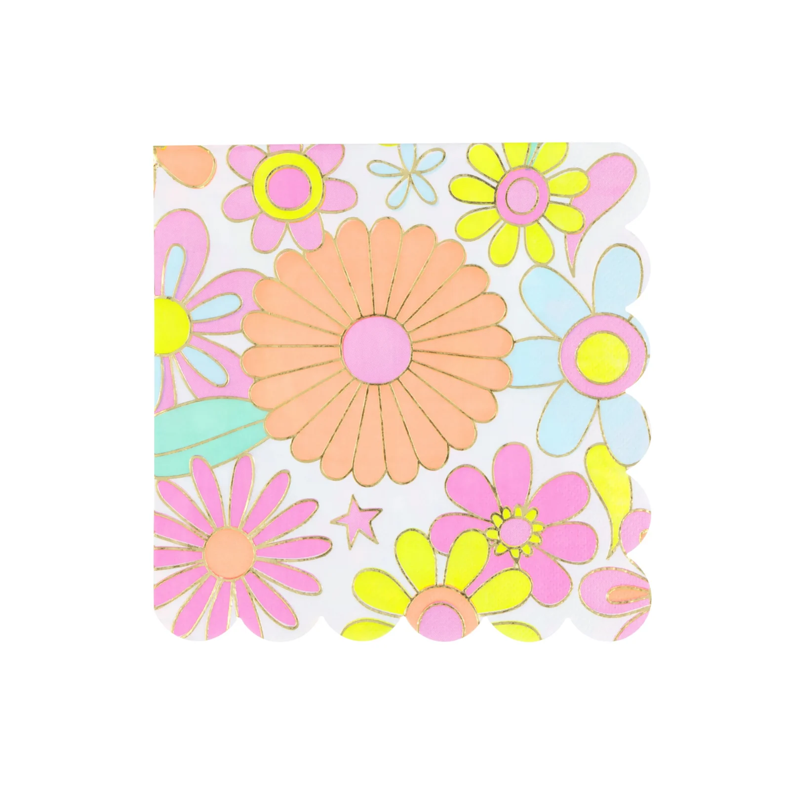 Парти салфетки в неонови цветове Flower Power - комплект 16 бр.